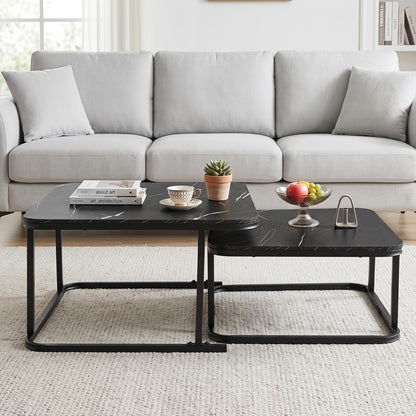 Goflame Nesting Coffee Table Set of 2 with Metal Frame