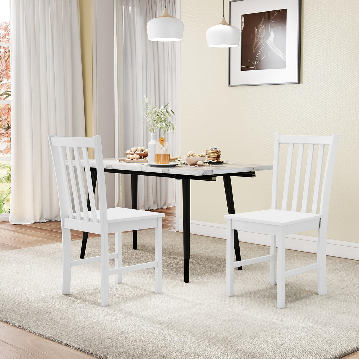 Goflame Wooden Dining Chairs Set of 2/4-100% Solid Rubber Wood Kitchen Chair with Curved Backrest
