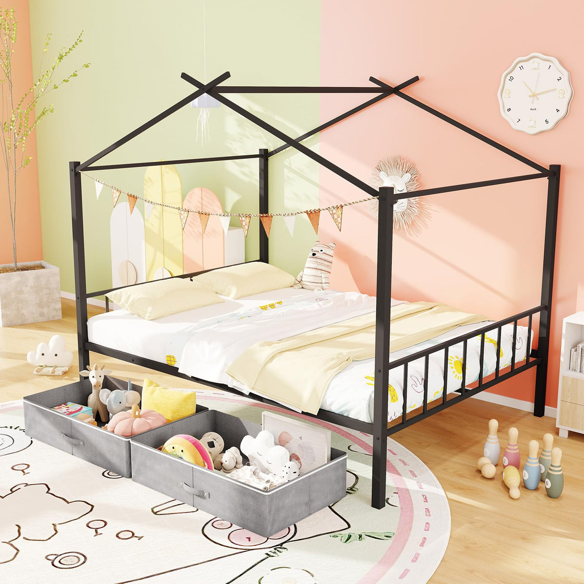 Goflame Full Size House Bed with 2 Storage Drawers