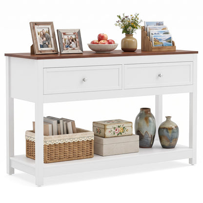 Goflame 47" Farmhouse Console Table with 2 Drawers Storage