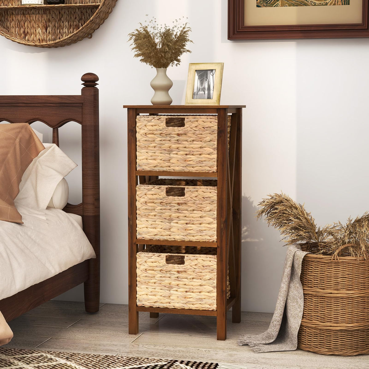 Goflame Wooden X-Design Side Table End Table