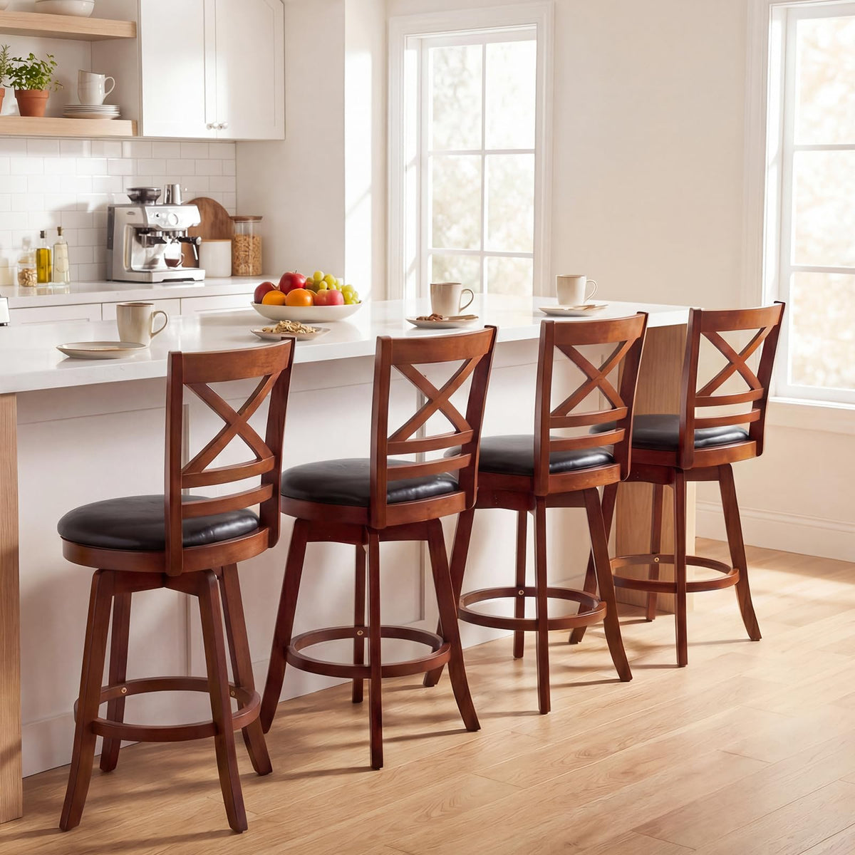Goflame 25 Inch Swivel Bar Stools Set of 2/4 with PU Faux Leather Upholstered Seat