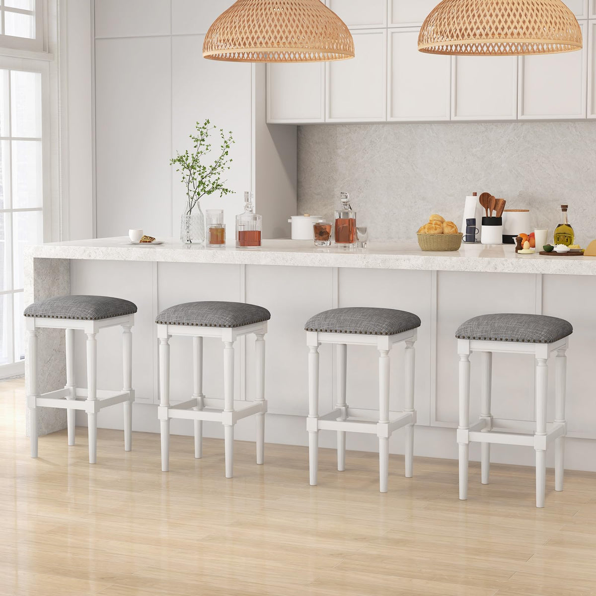 Goflame Bar Stools Set of 2, 3-Height Adjustable 19"/27"/31" Wood Barstools with Padded Seat