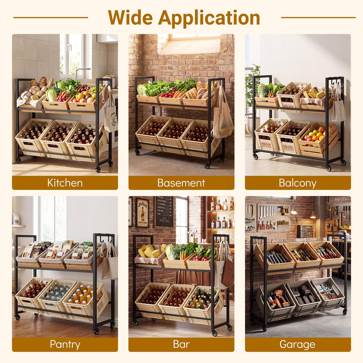 Goflame 2-Tier Drink Crate Rack with 4 Universal Wheels