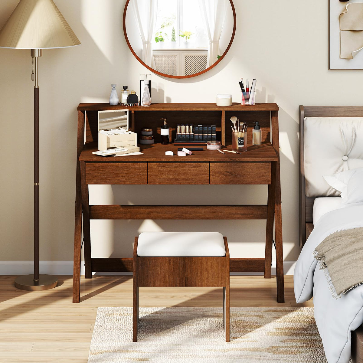 Goflame Mid Century Modern Desk with 3 Drawers