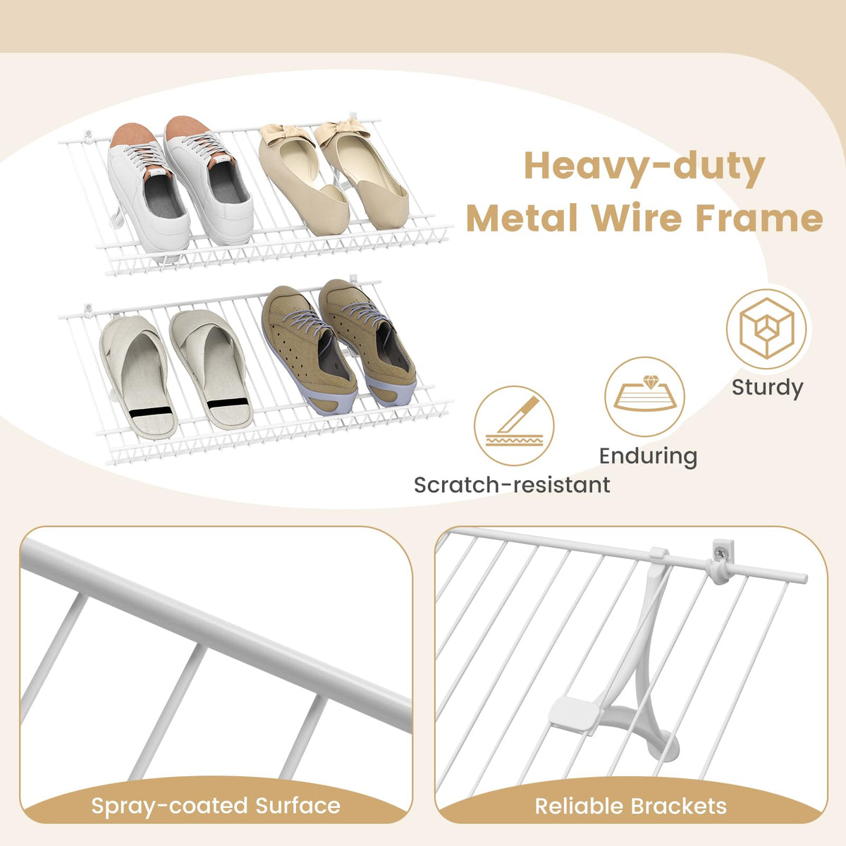 Goflame Wall Mounted 24" Shoe Rack Set of 2 Metal Wire Storage Shelf