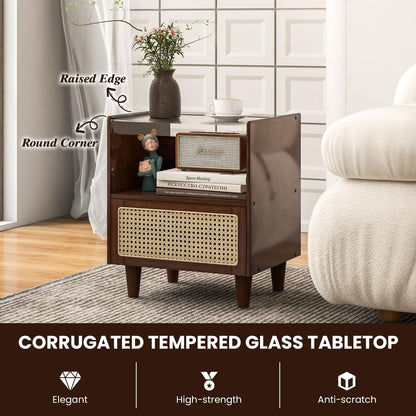 Goflame Rattan Nightstand with Drawer