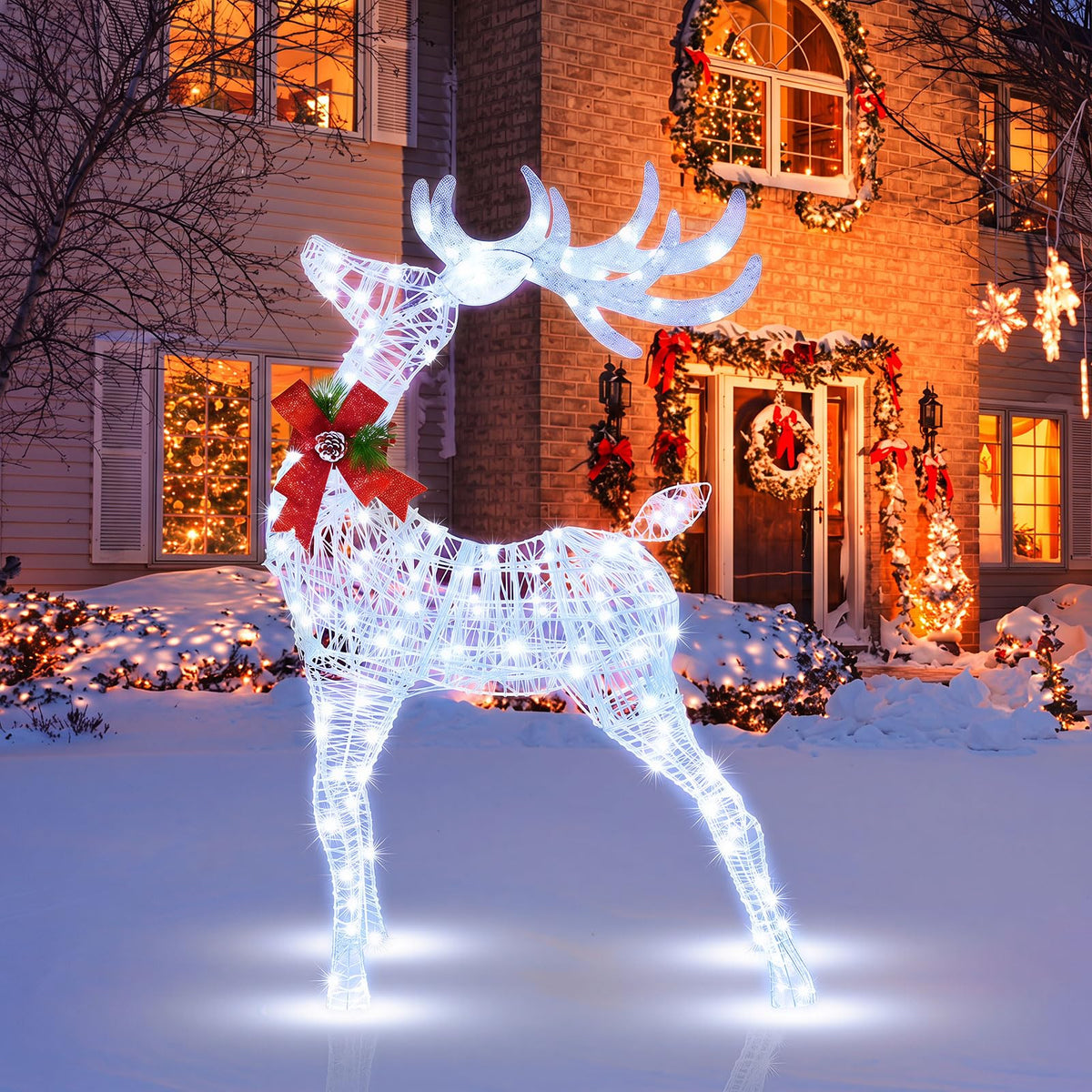 Goflame Lighted Christmas Reindeer | 4.4 FT Pre-Lit Xmas Holiday Decoration