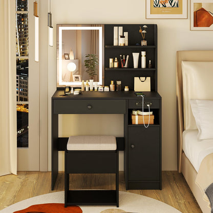 Makeup Vanity Set with Mirror and Lights, Vanity Desk with Charging Station
