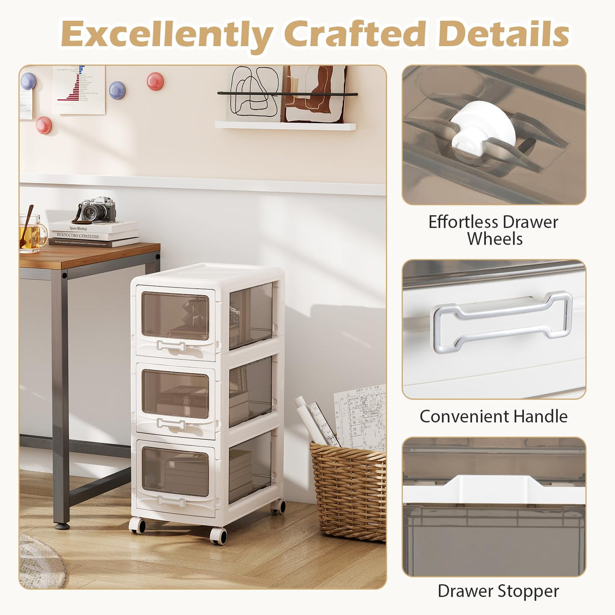 Goflame 3/4/5-Tier Plastic Drawer Storage Organizer Rolling Cart with Drawers & Lockable Wheels