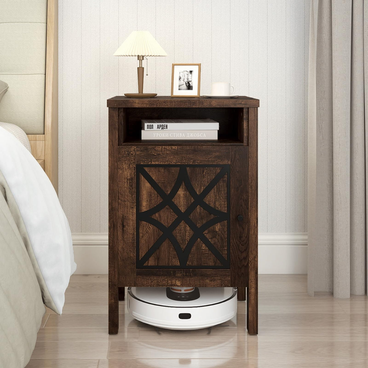 Goflame Robot Vacuum Storage Cabinet with Door and Open Shelf for Living Room Bedroom