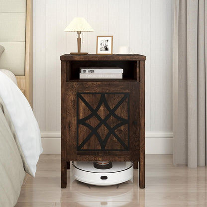 Goflame Robot Vacuum Storage Cabinet with Door and Open Shelf for Living Room Bedroom