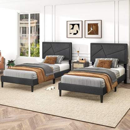 Modern Queen/Full/Twin Size Upholstered Platform Bed Frame with Geometric Tufting Headboard