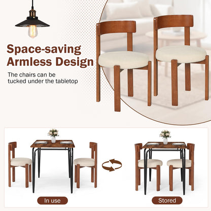 Goflame Wooden Dining Chairs Set of 2/4 Teddy Fleece Upholstered Boucle Kitchen Chair w/Curved Backrest