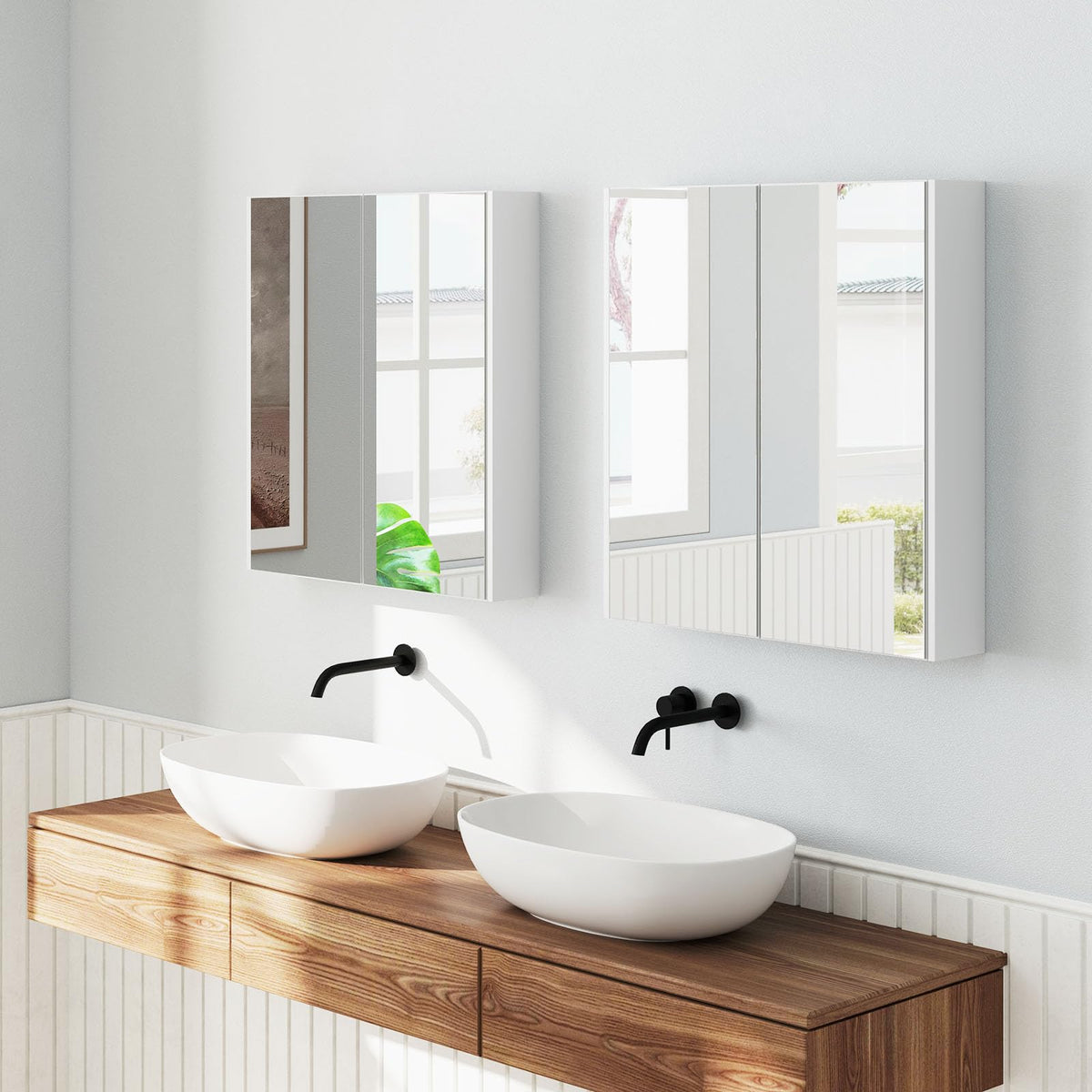 Goflame Medicine Cabinet, 24.5" x 25.5" Bathroom Wall Cabinet with 2 Mirror Door