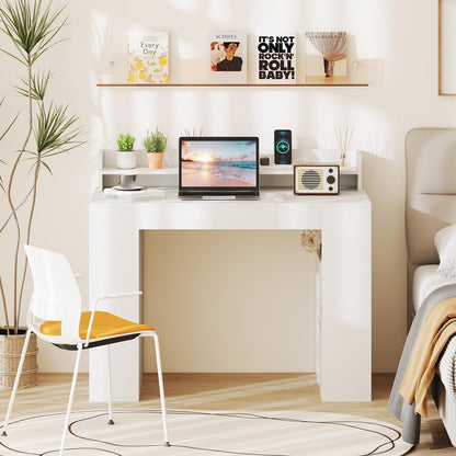 Goflame White Desk with Storage Shelves