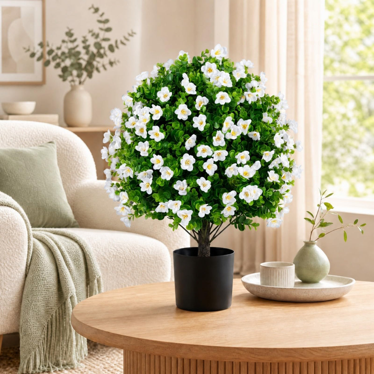 GOFLAME Artificial Boxwood Topiary Ball Tree Set of 2  for Indoor Outdoor Home Porch Garden