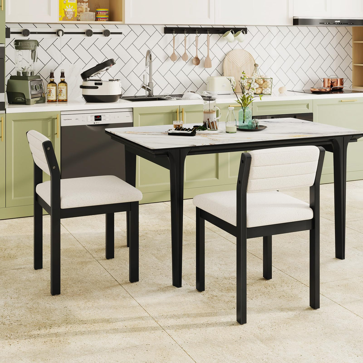 Goflame Sherpa Kitchen Chairs with Wood Frame & Padded Seat