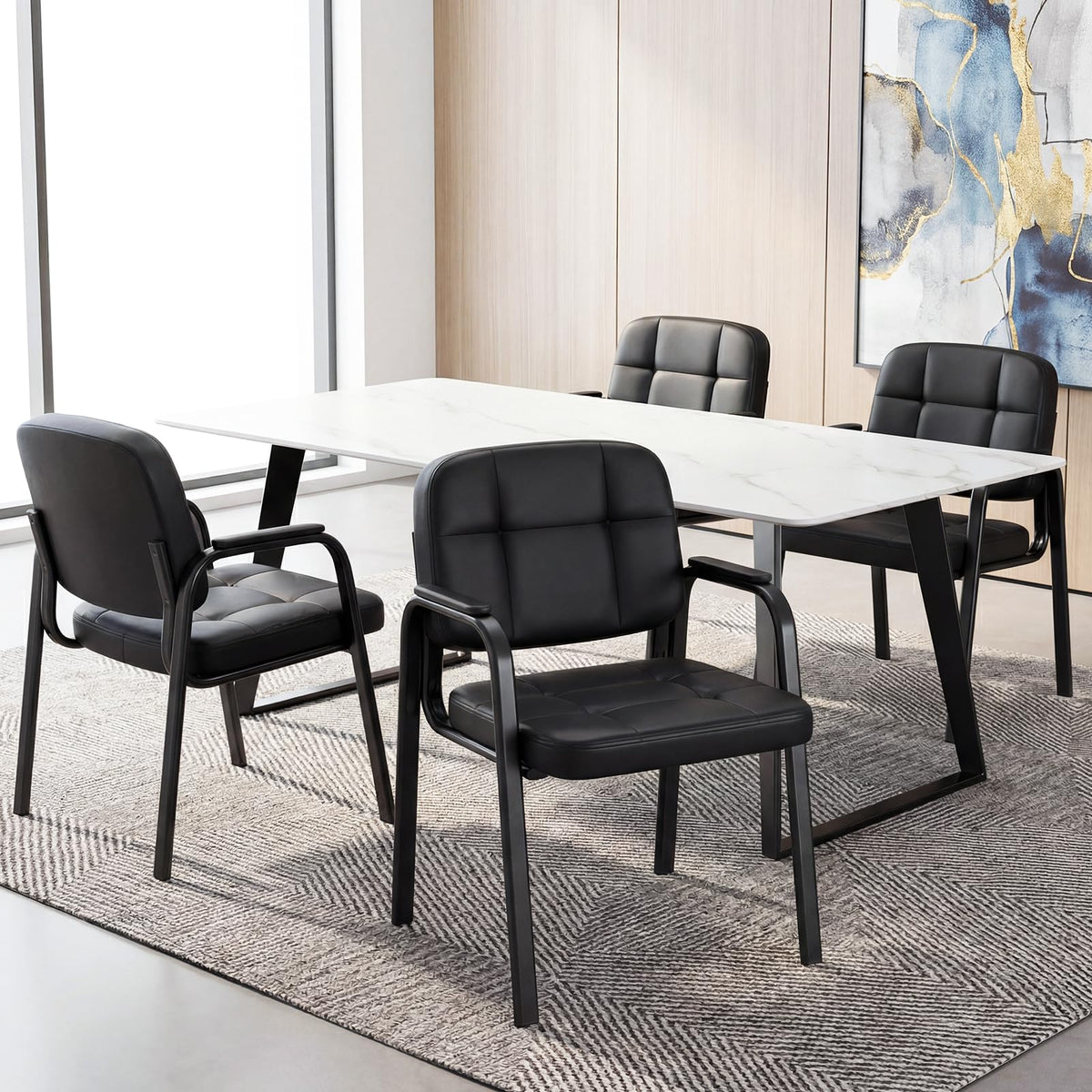 Goflame Leather Office Reception Chairs with Padded Armrests