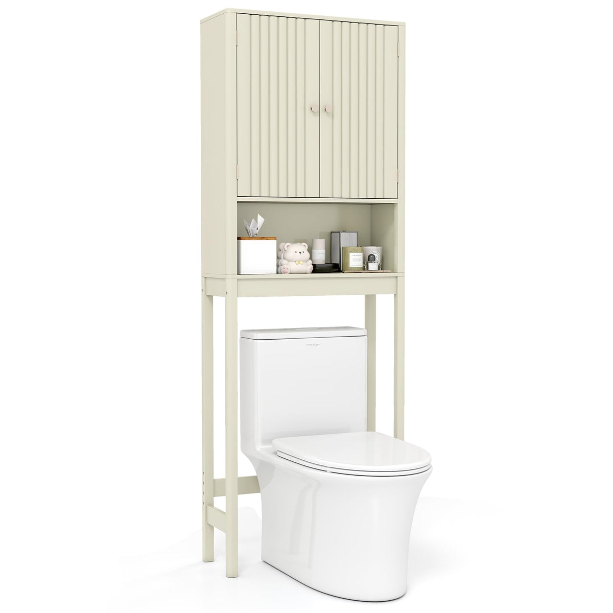 Goflame Over The Toilet Storage Cabinet with Fluted Doors
