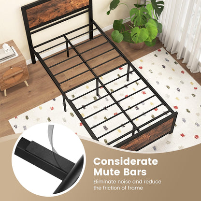 Goflame Twin Bed Frames for Kids, Industrial Metal Platform Bed with Headboard