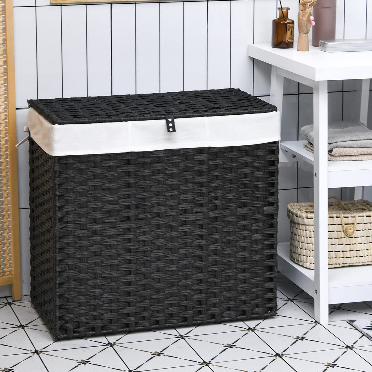 Goflame Laundry Hamper w/Wheels, 3 Section Hamper 125L w/2 Removable Liner Bags