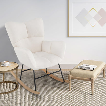 Goflame Rocking Chair Nursery, Teddy Upholstered Glider Rocker Chair w/High Backrest