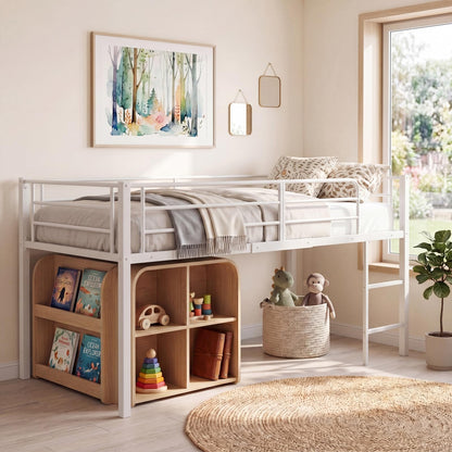 Goflame Twin Low Loft Bed | Metal Bed Frame with 21.5" H Under-Bed Space