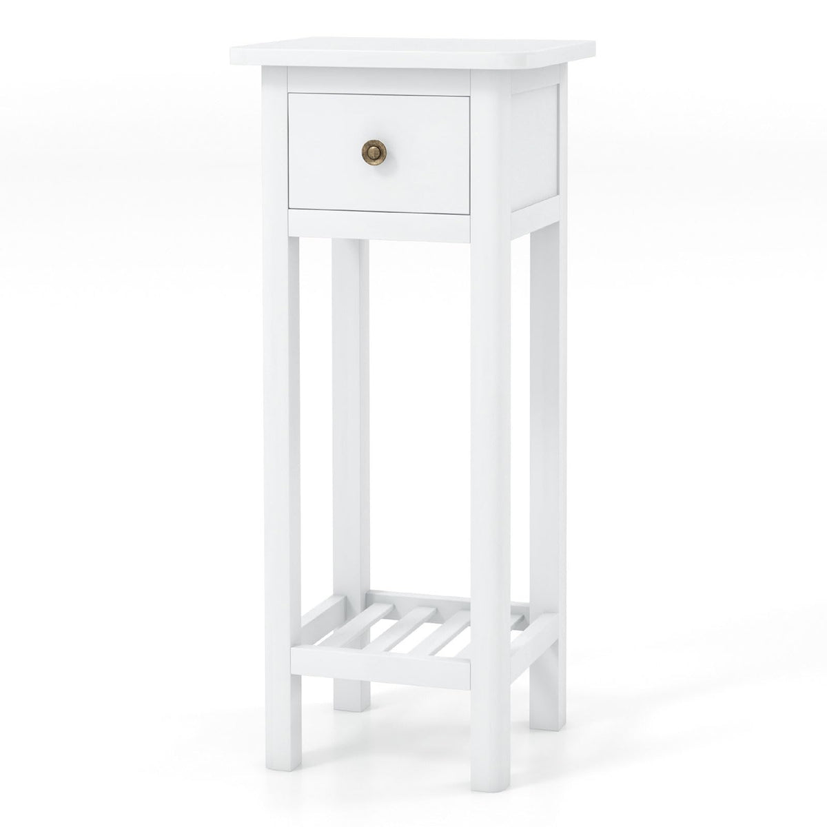 Goflame Narrow End Table with Drawer, Tall Acacia Wood Side Table with Bottom Shelf, Modern Bedside Tables
