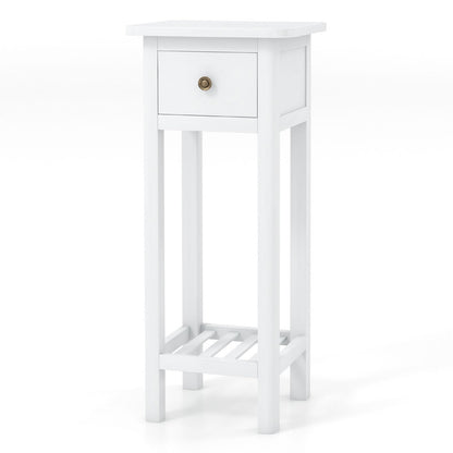 Goflame Narrow End Table with Drawer, Tall Acacia Wood Side Table with Bottom Shelf, Modern Bedside Tables