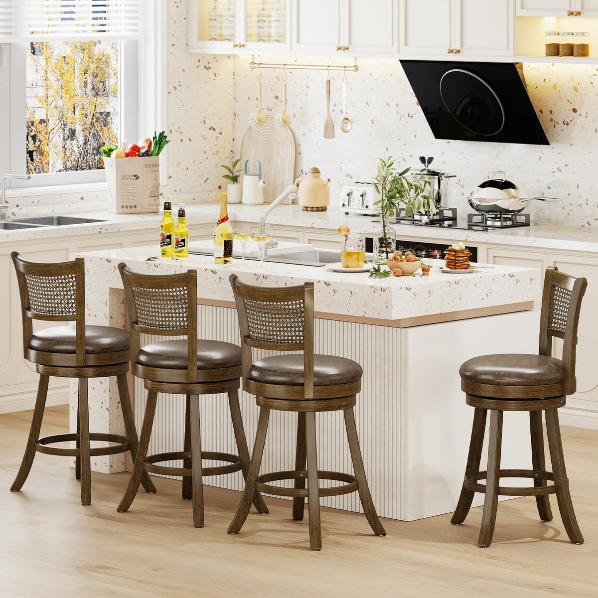 Goflame 25" Swivel Bar Stools Set of 2/4 with Footrest & Rubber Wood Frame