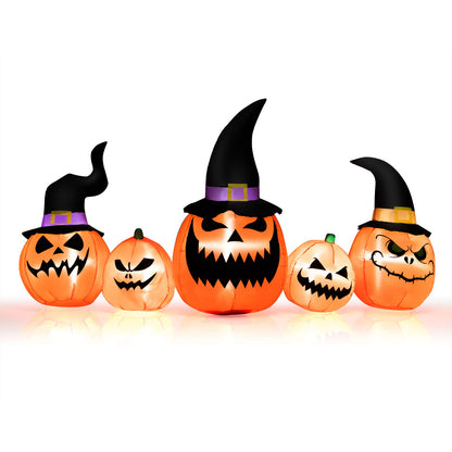 8 FT Long Halloween Inflatable Pumpkin Patch Family, 5 PCS Halloween Blow up Pumpkins with Built-in LED Lights & Blower