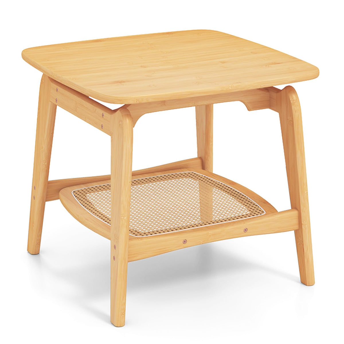 Goflame Rattan Side Table, Boho End Table with Storage Shelf, 2-Tier Bedside Table for Small Spaces
