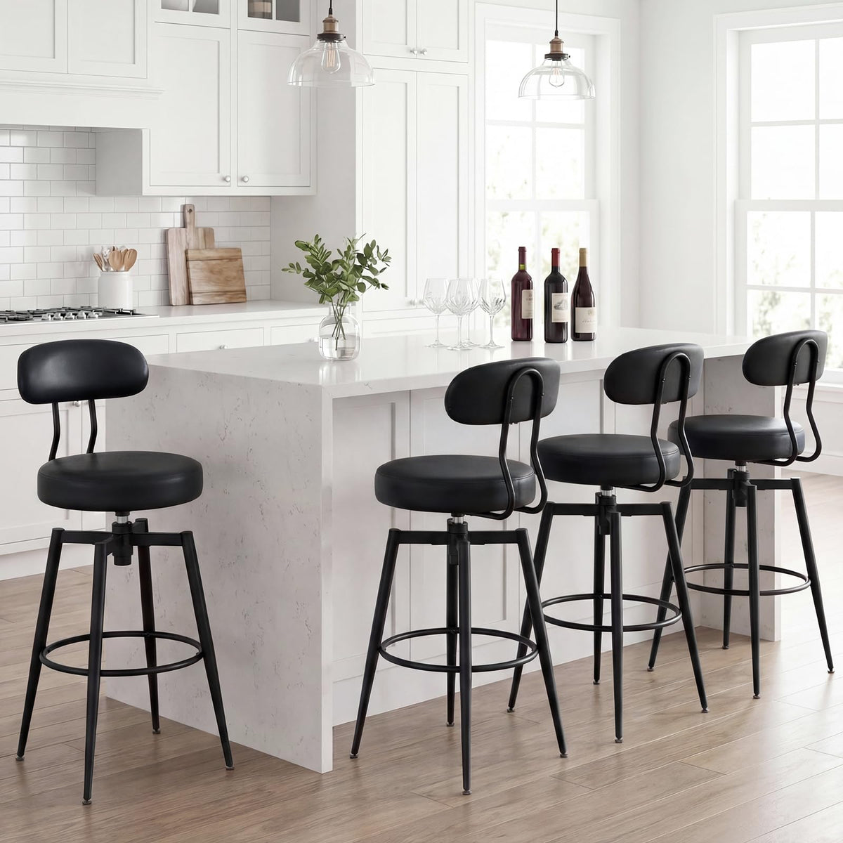 Goflame Swivel Barstools Set of 2/4 Faux Leather 31 Inch Bar Height Stools w/Upholstered Seat & Back