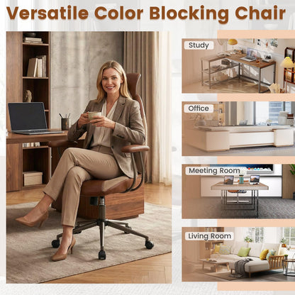 Goflame Ergonomic Mid Century Modern Faux Fur Computer Desk Chair with 2D Headrest