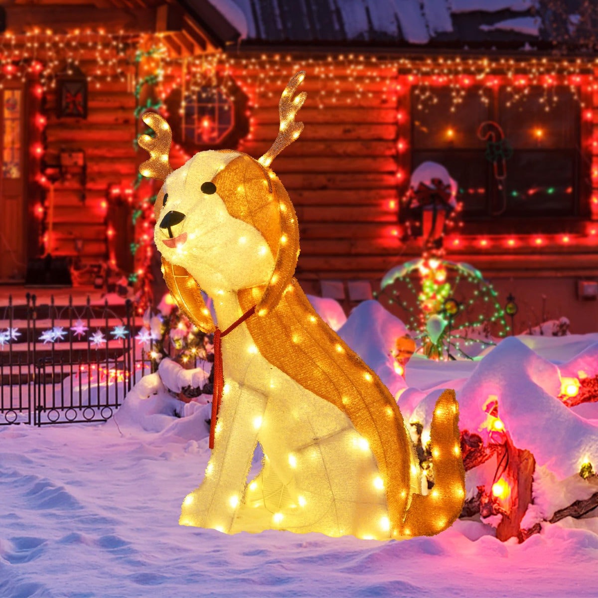 Goflame Lighted Christmas Dog, Indoor Outdoor Puppy Decoration w/LED Lights