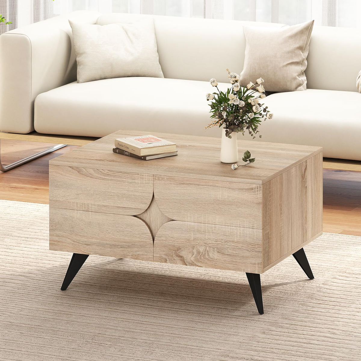 Goflame Farmhouse Accent Modern Coffee Table with Storage for Living Room Bedroom