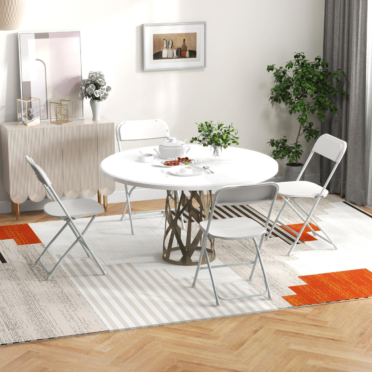Goflame Folding Chair with Plastic Seat & Back, Heavy-Duty Metal Frame