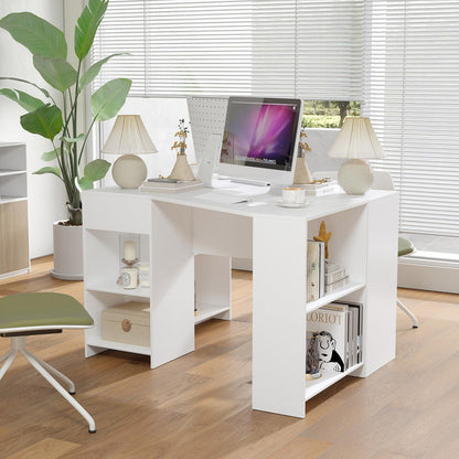 Goflame White Desk with Drawer 48 Inch Corner Desk