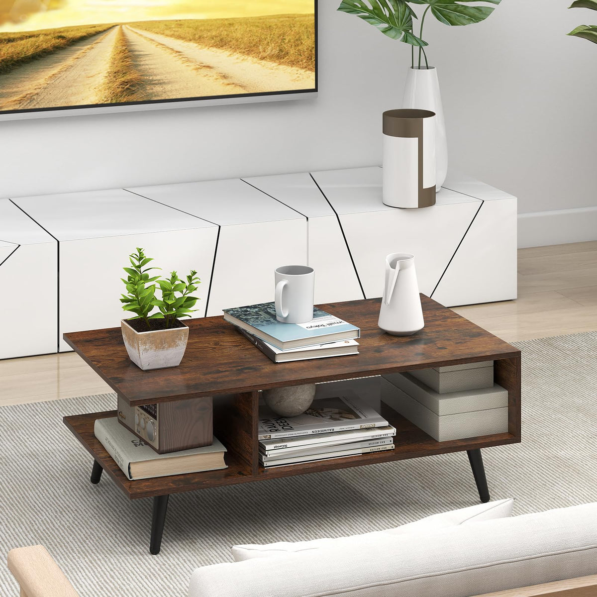 Goflame Coffee Table with Storage for Living Room