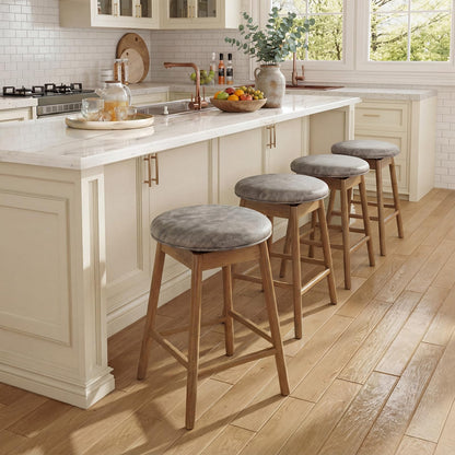 Goflame Swivel Counter Height Barstools with Solid Wood Legs and Footrests