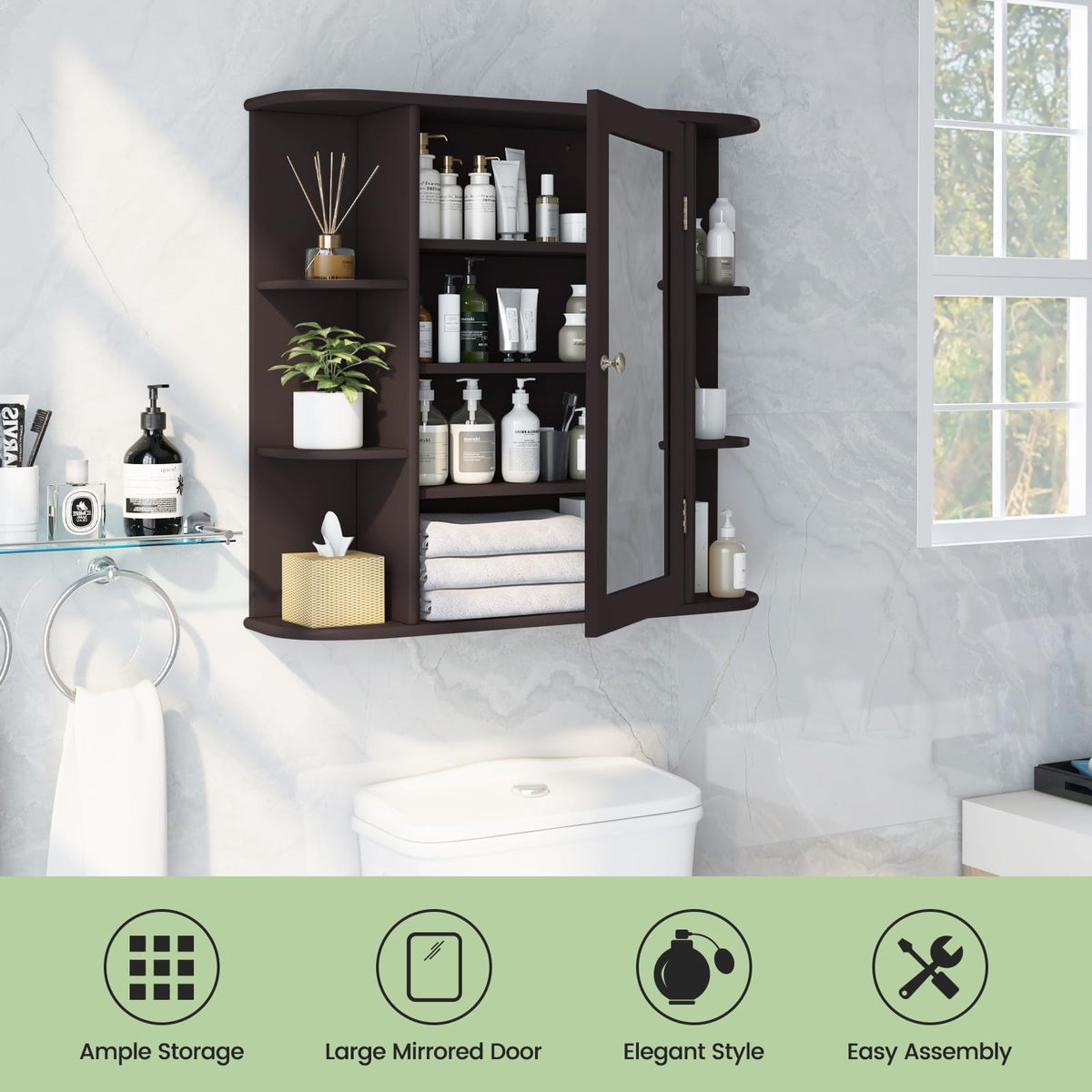 Goflame Medicine Cabinet, Mirror Bathroom Cabinet with Single Door, 3 Adjustable Shelves, Storage Cabinet for Hallway, Living Room