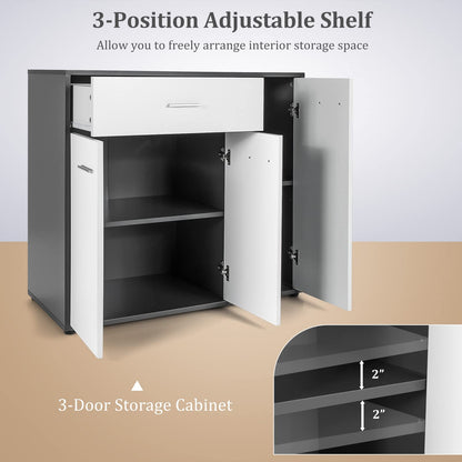 Goflame Buffet Cabinet with Storage, 3 Door Kitchen Cupboard with Large Drawer, Adjustable Shelf