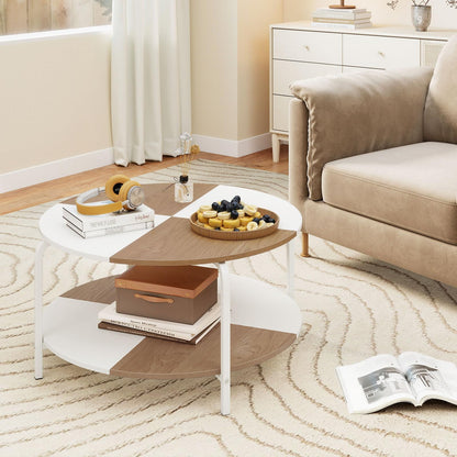 Goflame Round Coffee Table 2-Tier Center Table with Open Storage Shelf