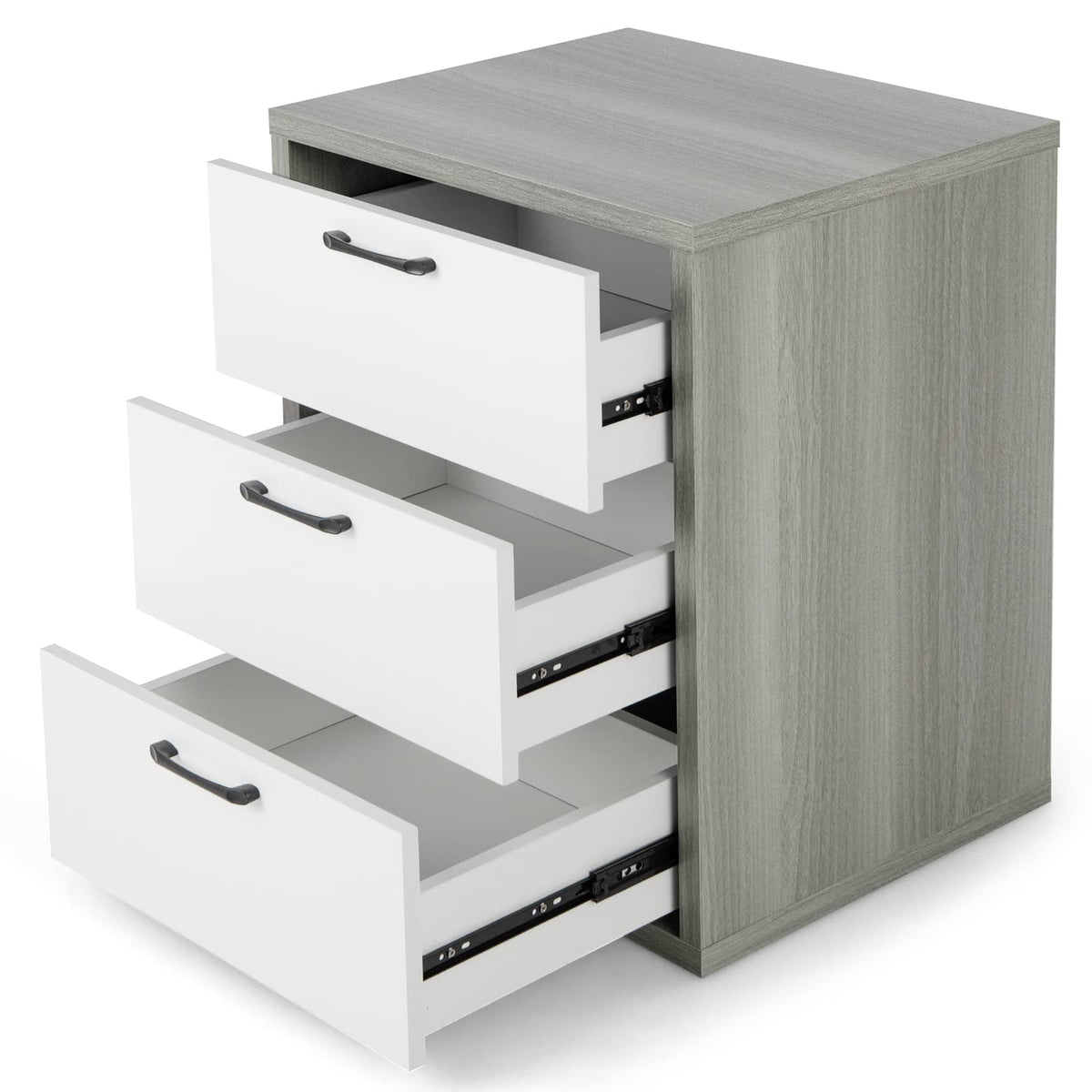 Goflame Storage Drawer Dresser - Wood End Table, Night Stand with 3 Drawers (1, White & Gray)