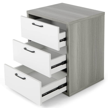 Goflame Storage Drawer Dresser - Wood End Table, Night Stand with 3 Drawers (1, White & Gray)