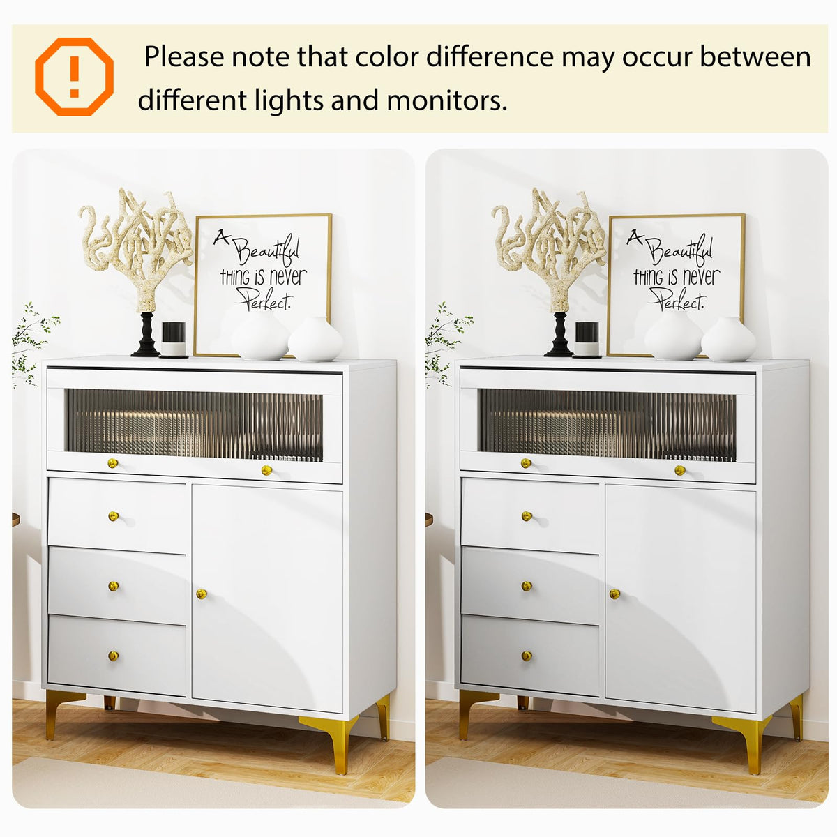 Goflame 3-Drawer Modern Storage Cabinet with 2 Doors