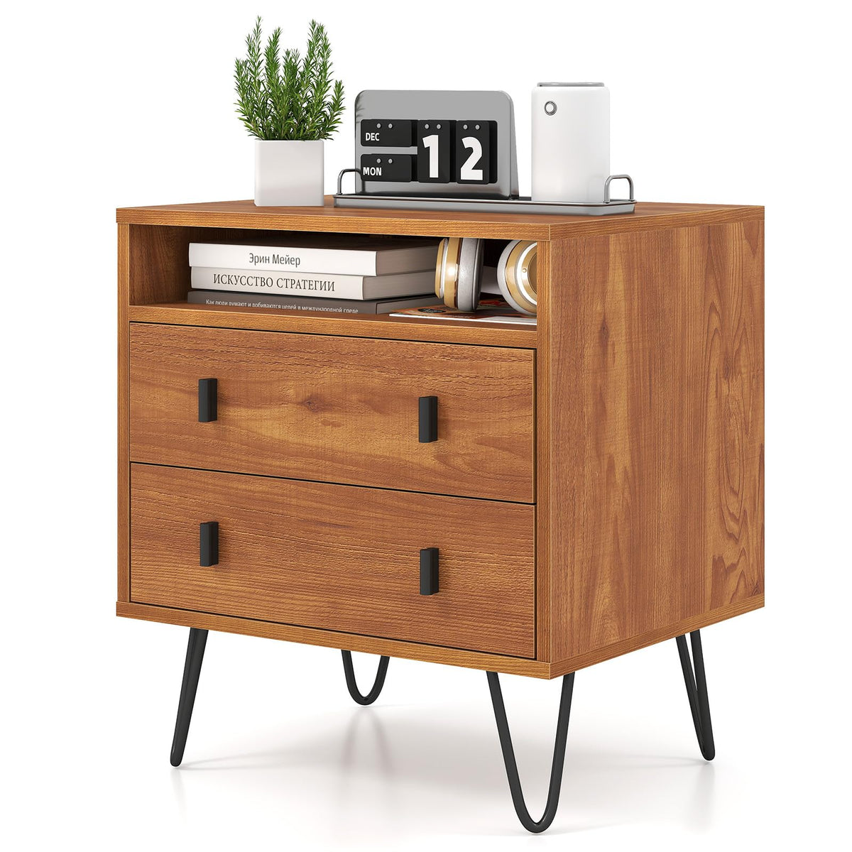 Goflame Night Stand with 2 Drawers for Bedroom Home Office