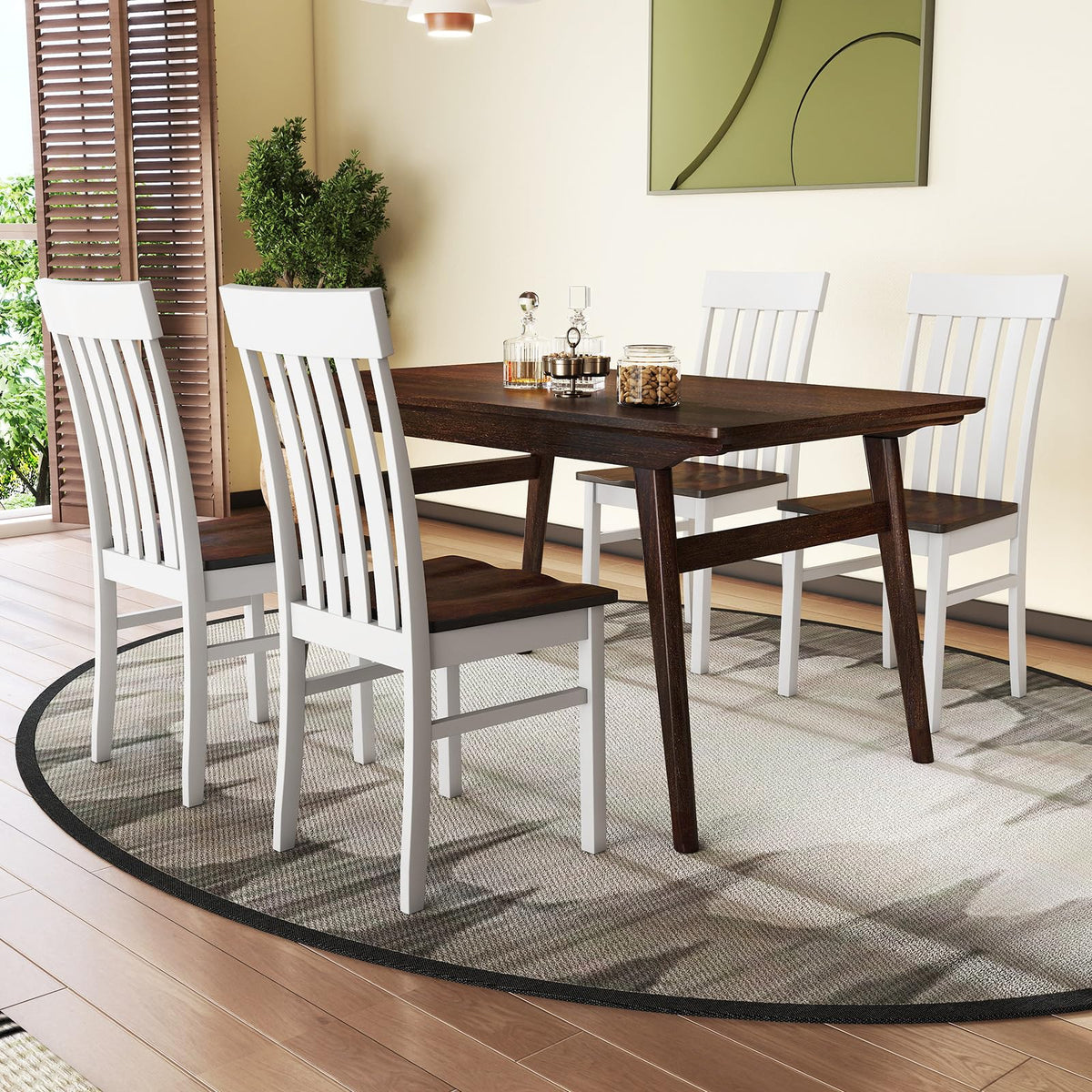 Goflame Wooden Dining Chairs Set of 2/4 with Hollowed Backrests & Rubber Wood Seats