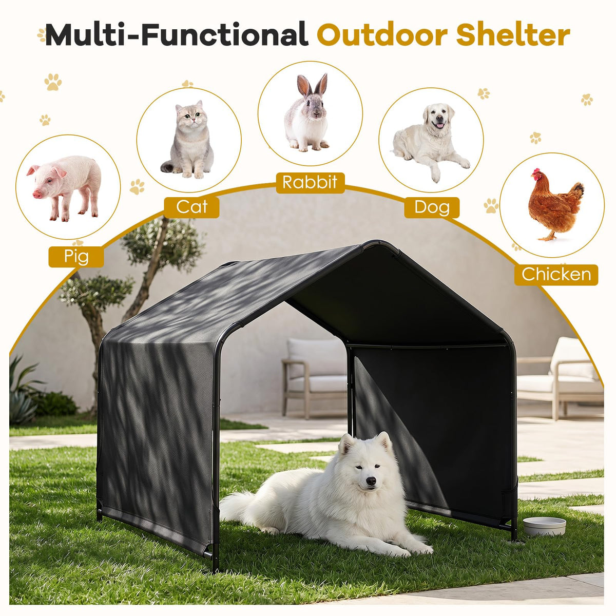 Goflame Outdoor Dog Shade Shelter with Waterproof Canopy